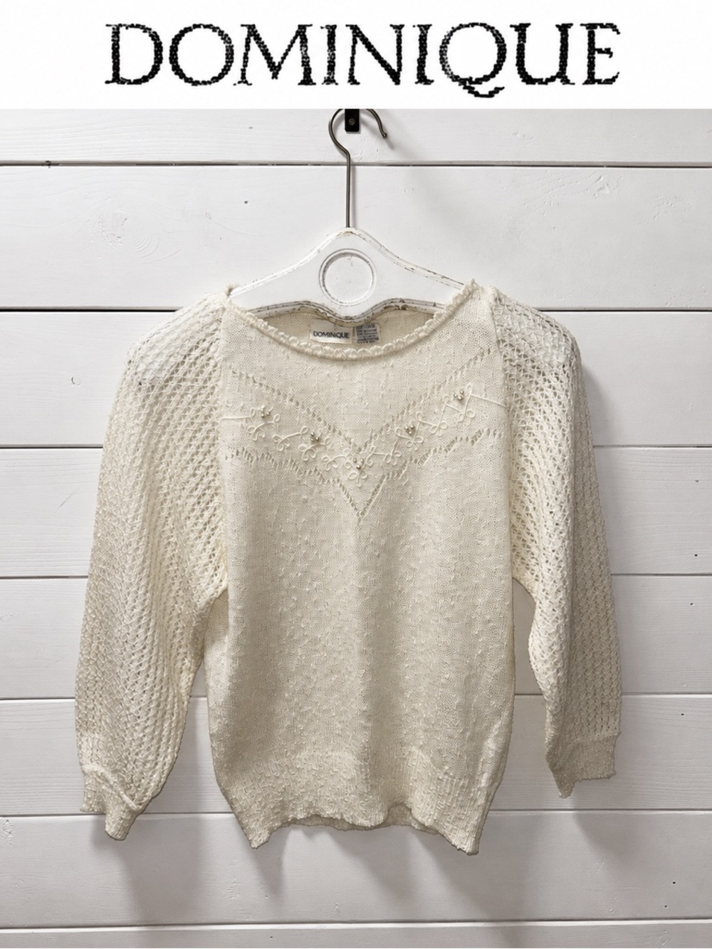 Dominique Vintage Romantic Cream Embellished Knit Sweater – Size Large